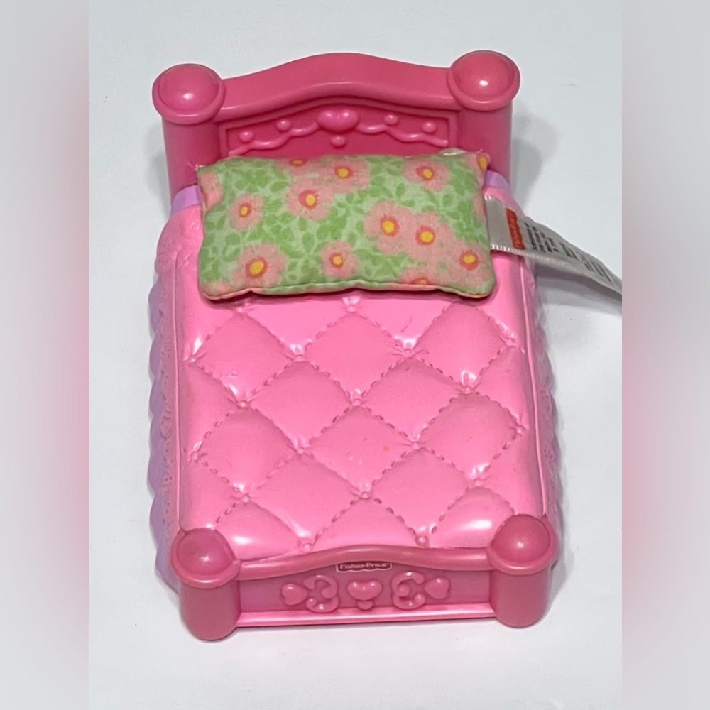 Vintage Fisher Price Loving Family Pink Dollhouse Bed